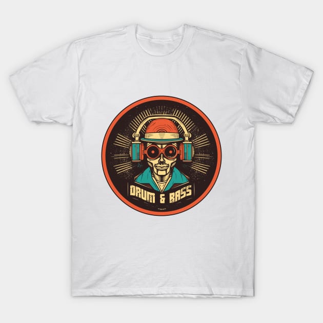 Drum and Bass - Cyberpunk Skull Logo T-Shirt by Dazed Pig